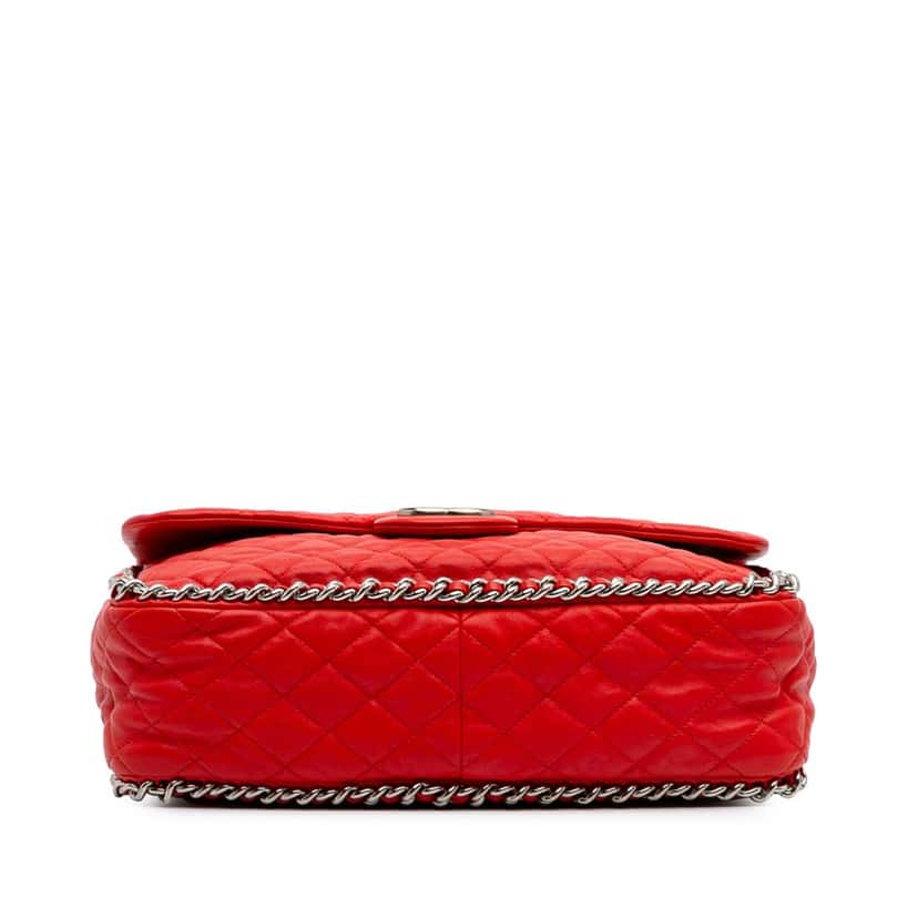 Chanel Maxi Washed Lambskin Chain Around Flap Red Leather Good condition - Inside View