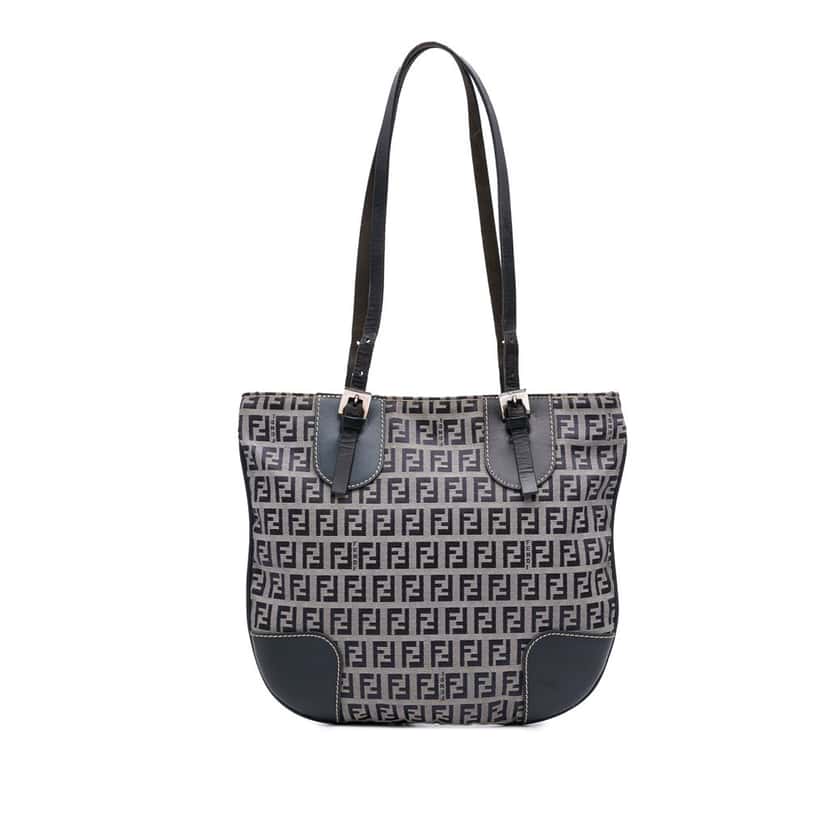 Fendi Zucchino Canvas Shoulder Bag Grey Canvas Good condition - Front View