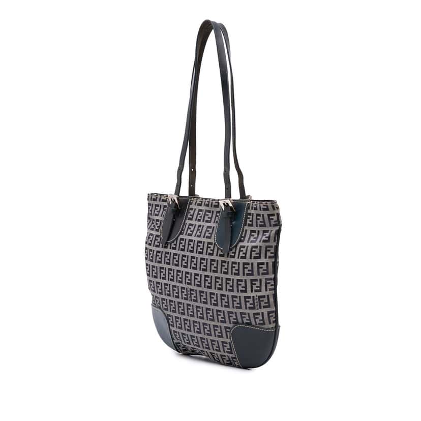 Fendi Zucchino Canvas Shoulder Bag Grey Canvas Good condition - Back View