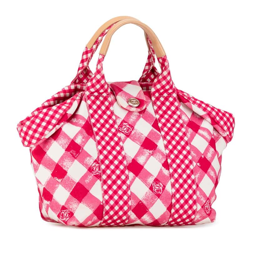 Chanel Small Canvas Printed CC Gingham Handbag Pink Canvas Good condition - Back View