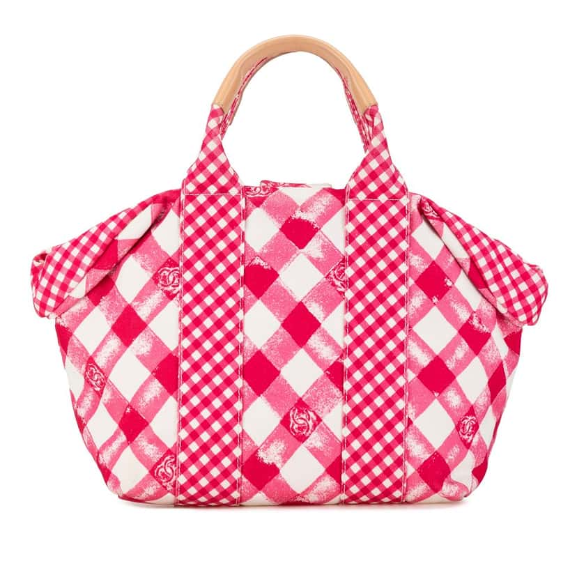 Chanel Small Canvas Printed CC Gingham Handbag Pink Canvas Good condition - Inside View