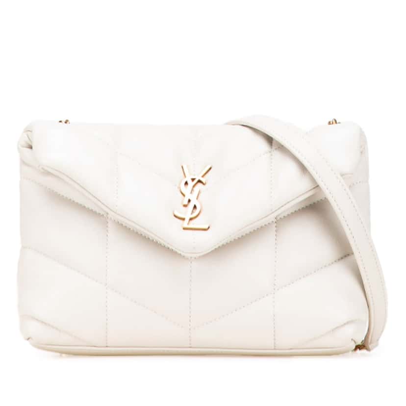Saint Laurent Toy Lambskin Loulou Puffer Crossbody White Leather Good condition - Front View