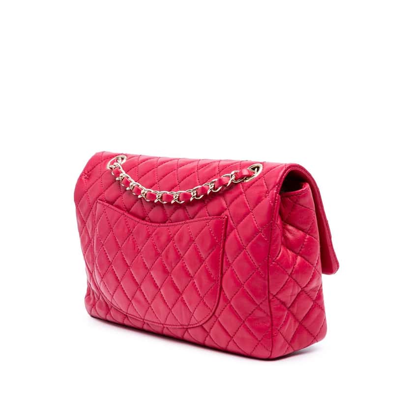 Chanel Medium Classic Lambskin Valentines Heart Charms Single Flap Pink Leather Good condition - Back View