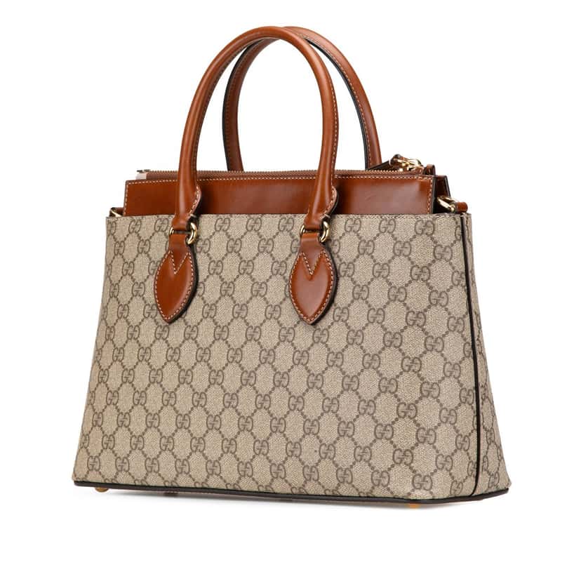 Gucci GG Supreme Linea A Satchel Brown Canvas Good condition - Back View