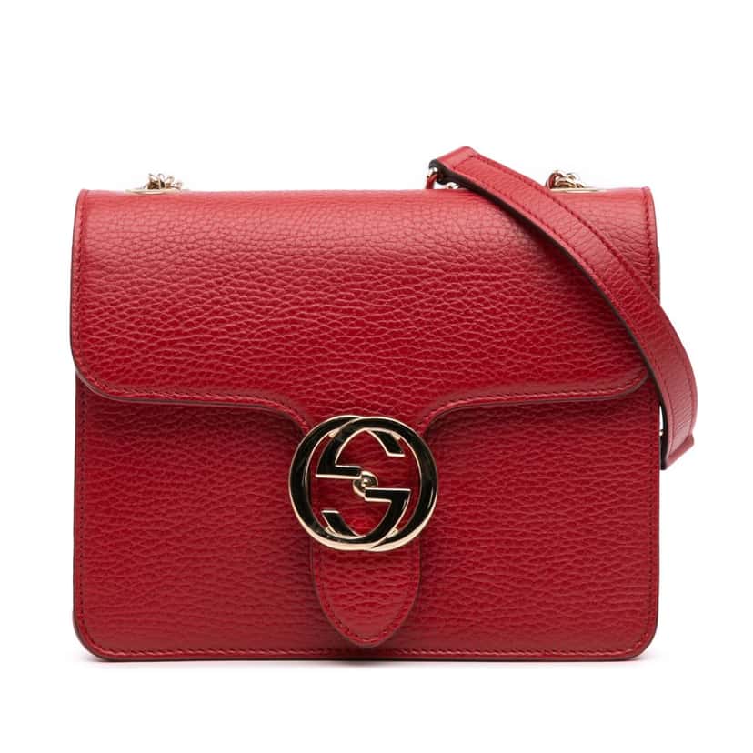 Gucci Small Dollar Calfskin Interlocking G Crossbody Red Leather Good condition - Front View