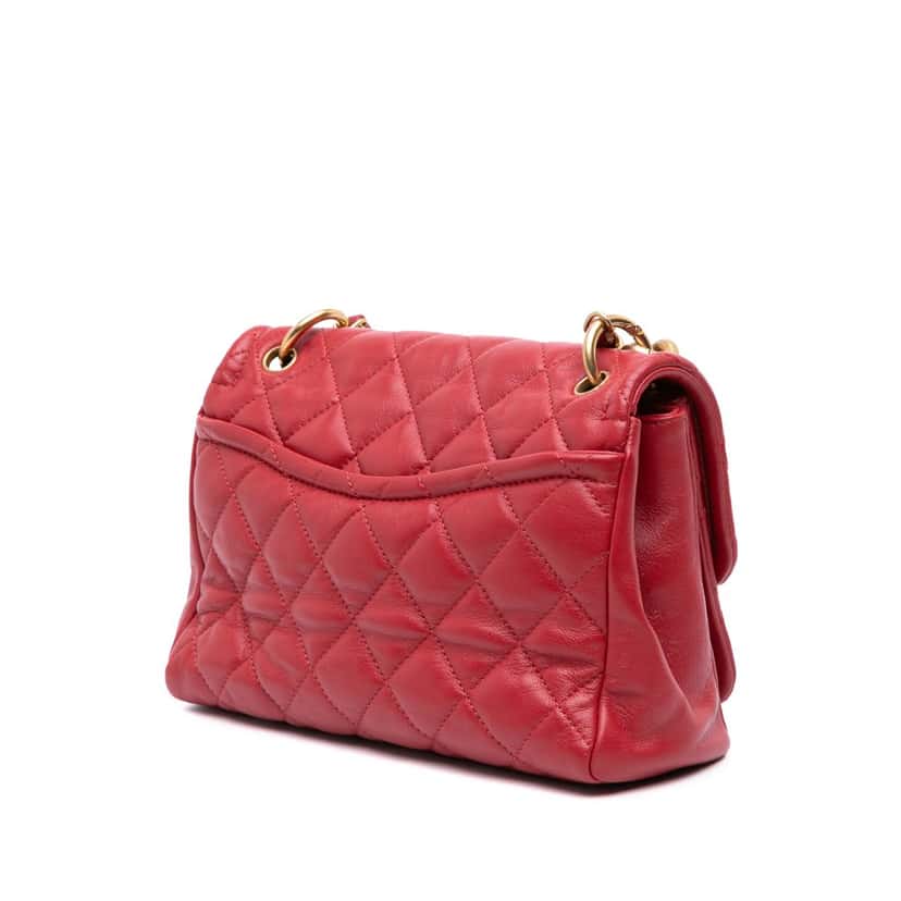 Chanel Small Quilted Lambskin Chain Link Flap Red Leather Good condition - Back View