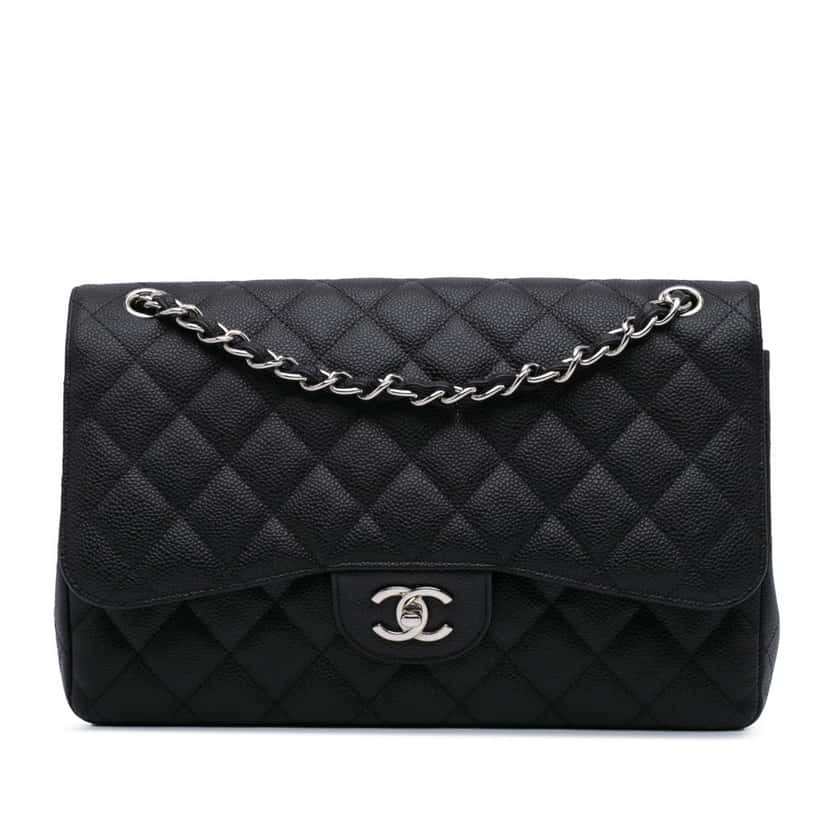Chanel Jumbo Classic Caviar Double Flap Black Leather Good condition - Front View