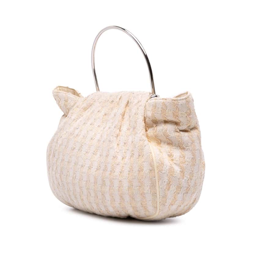 Chanel Tweed Boucle Knitting Top Handle Bag White Tweed Good condition - Back View