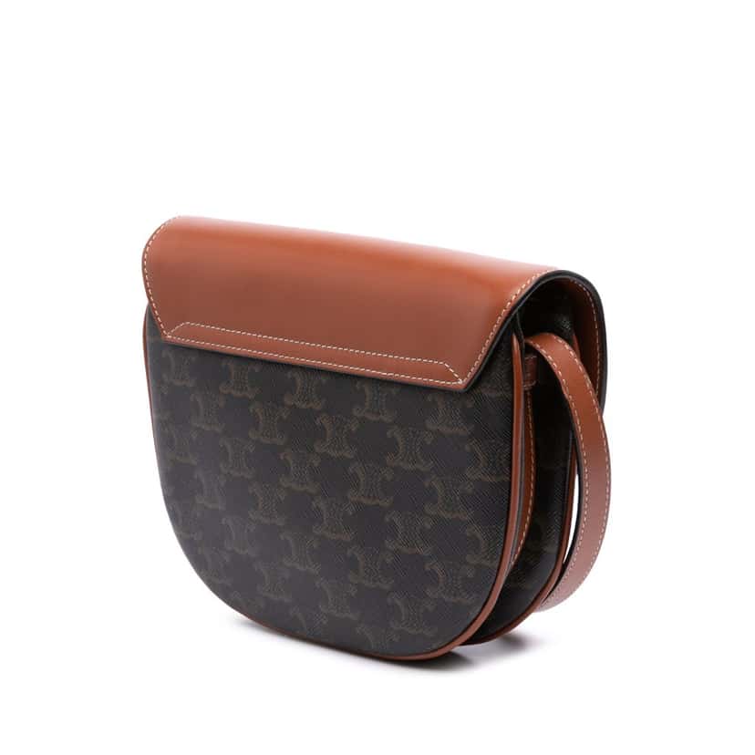 Celine Triomphe Coated Canvas and Calfskin Besace Crossbody Brown Canvas Good condition - Back View
