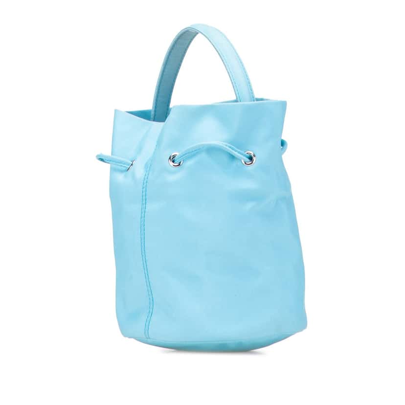 Balenciaga Recycled Sport Nylon Embroidered Logo Wheel Drawstring Bucket Bag Blue Good condition - Back View