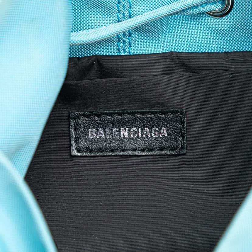 Balenciaga Recycled Sport Nylon Embroidered Logo Wheel Drawstring Bucket Bag Blue Good condition - Box View