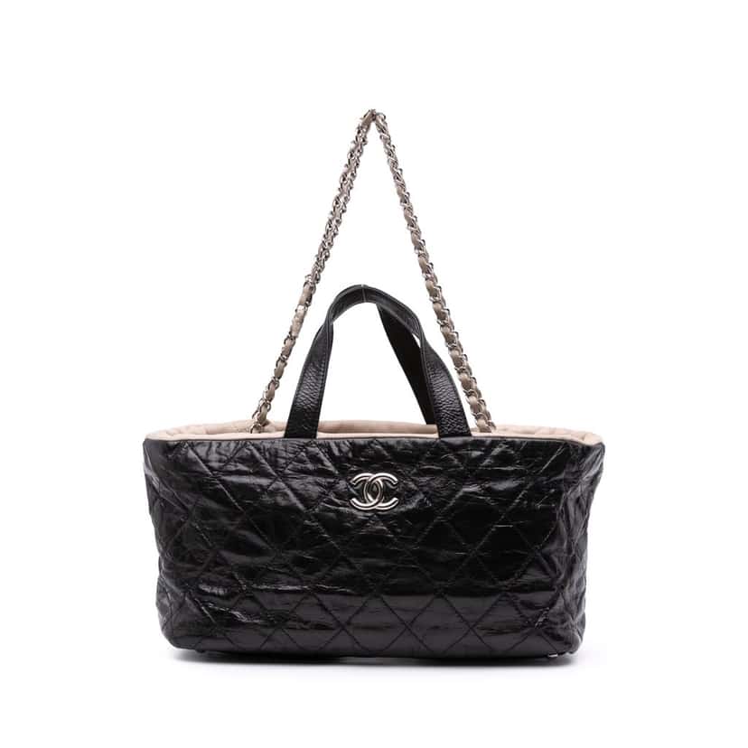 Chanel CC Quilted Glazed Calfskin Portobello Tote Black Leather Good condition - Front View