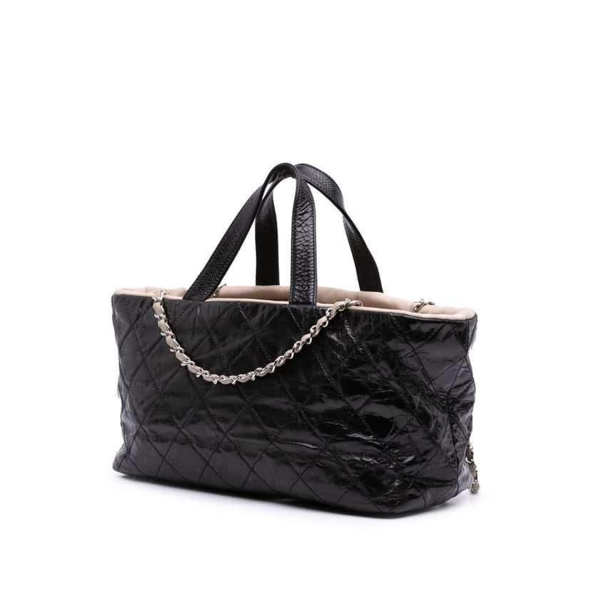 Chanel CC Quilted Glazed Calfskin Portobello Tote Black Leather Good condition - Back View