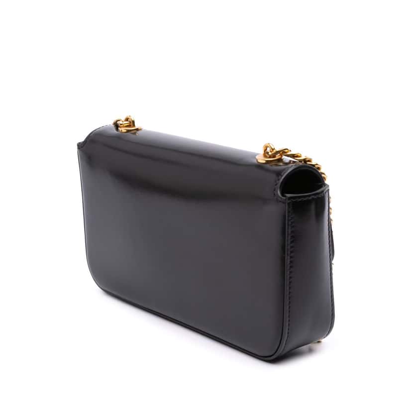 Celine Shiny Calfskin Claude Chain Shoulder Bag Black Leather Good condition - Back View