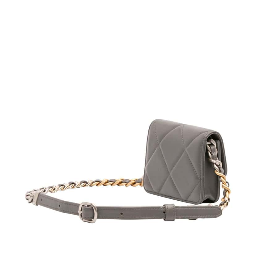 Chanel Quilted Lambskin 19 Belt Bag Grey Leather Good condition - Back View