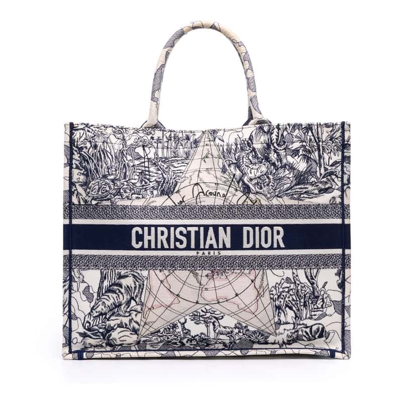 Dior Large Canvas Embroidered Around The World Book Tote White Canvas Good condition - Front View