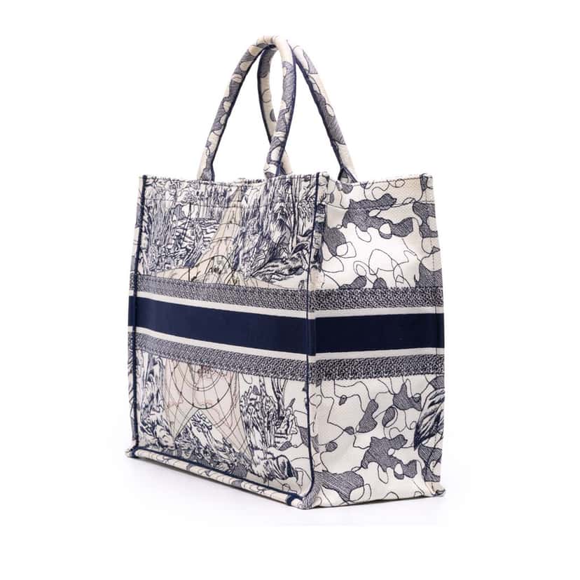 Dior Large Canvas Embroidered Around The World Book Tote White Canvas Good condition - Back View