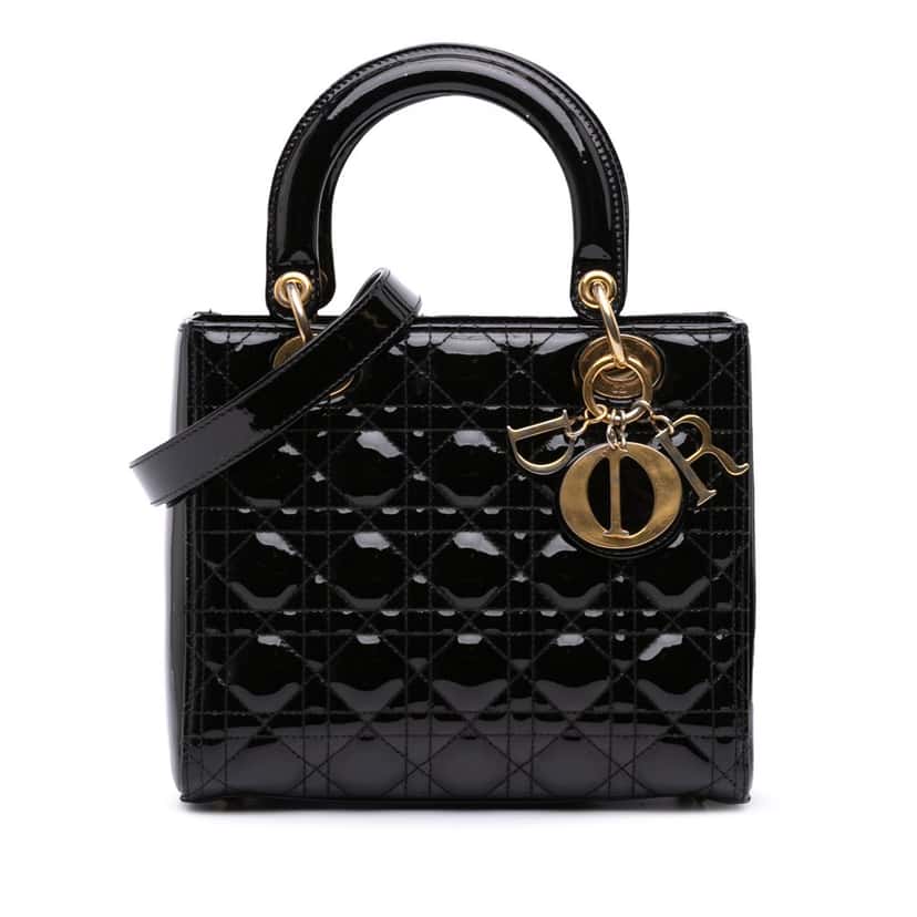 Dior Medium Patent Cannage Lady Dior Black Leather Good condition - Front View