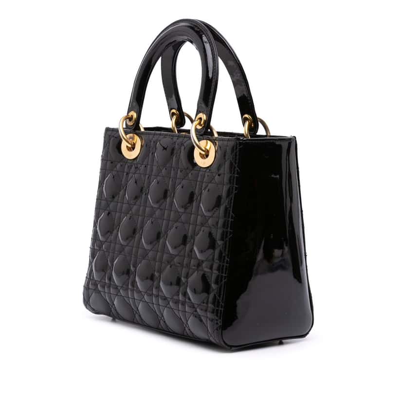 Dior Medium Patent Cannage Lady Dior Black Leather Good condition - Back View