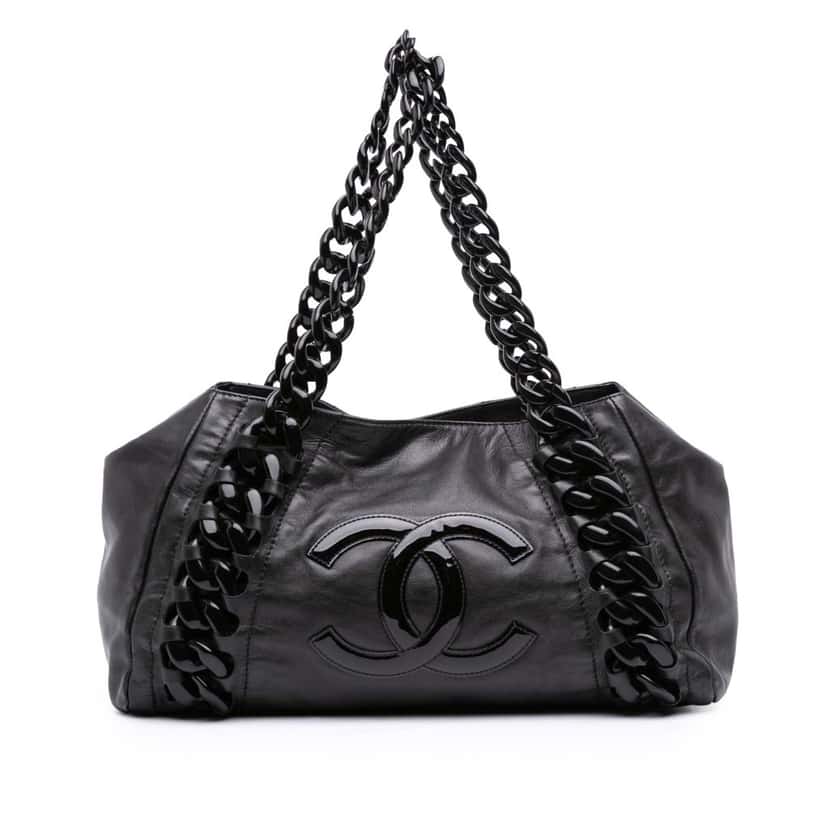Chanel CC Calfskin Modern Chain Rhodoid East West Tote Black Leather Good condition - Front View