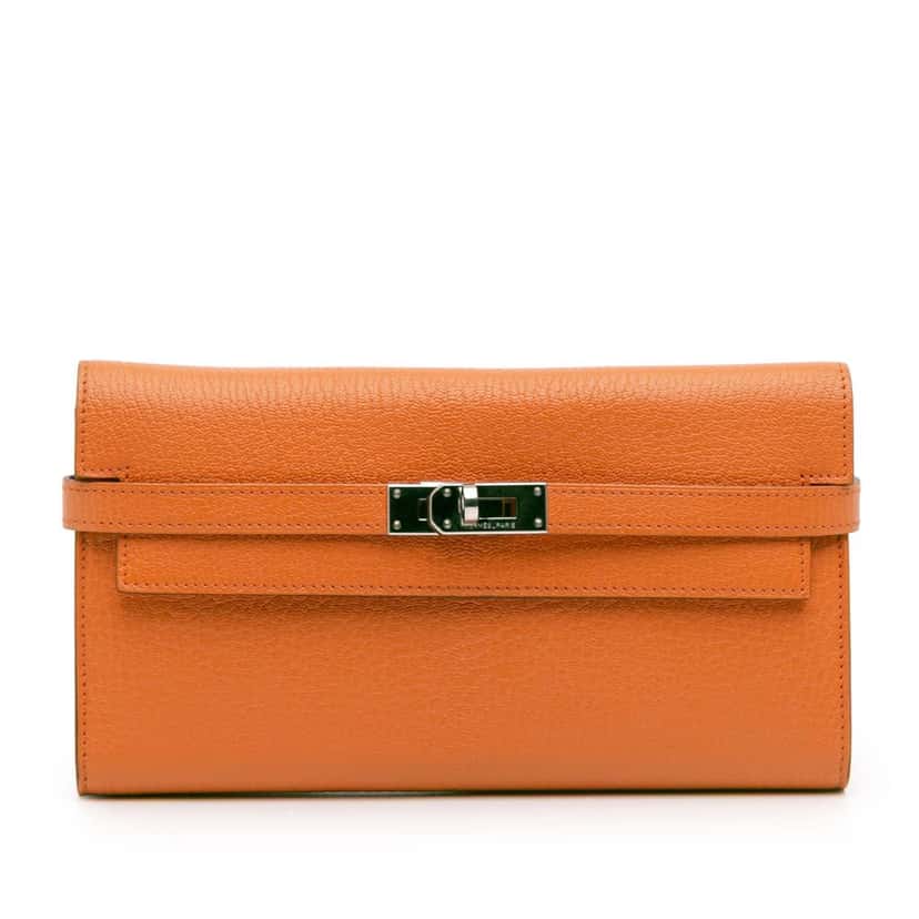 Hermès Chevre Mysore Kelly Longue Wallet Orange Leather Good condition - Front View