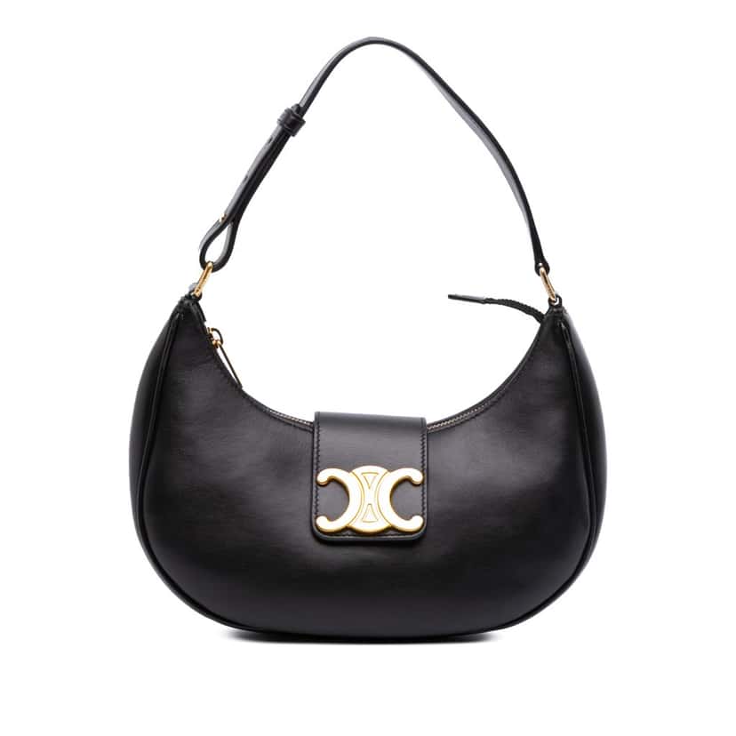 Celine Medium Calfskin Triomphe Ava Shoulder Bag Black Leather Good condition - Front View