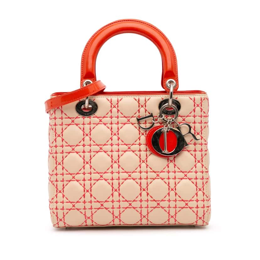 Dior Medium Lambskin Cannage Stitched Lady Dior Brown Leather Good condition - Front View