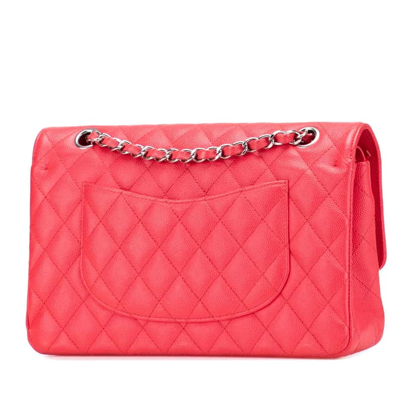 Chanel Medium Classic Caviar Double Flap Red Leather Good condition - Back View