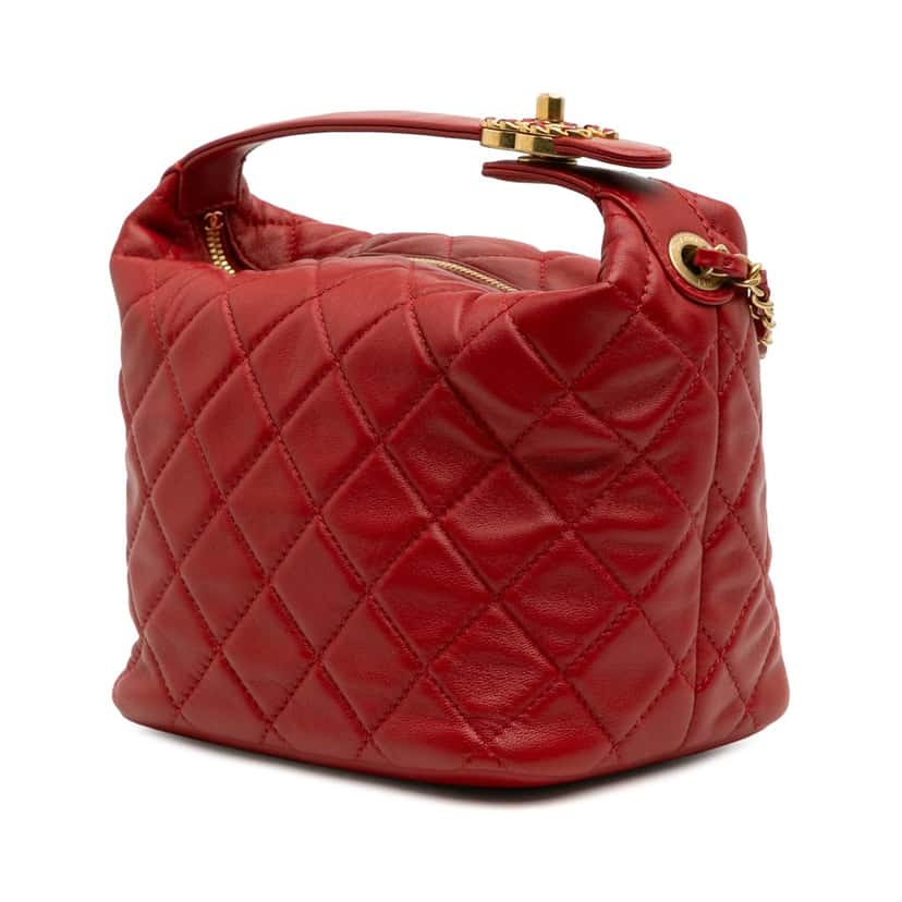 Chanel Small Quilted Lambskin Perfect Meeting Hobo Red Leather Good condition - Back View