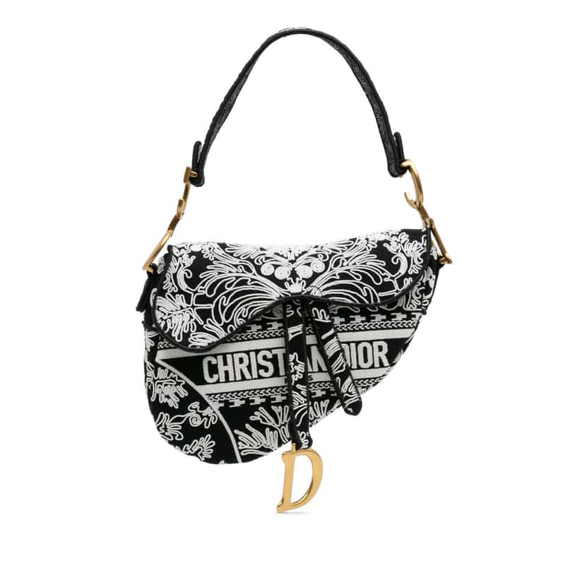 Dior Canvas Embroidered Ornamental Cornely Saddle Bag Black Canvas Good condition - Front View
