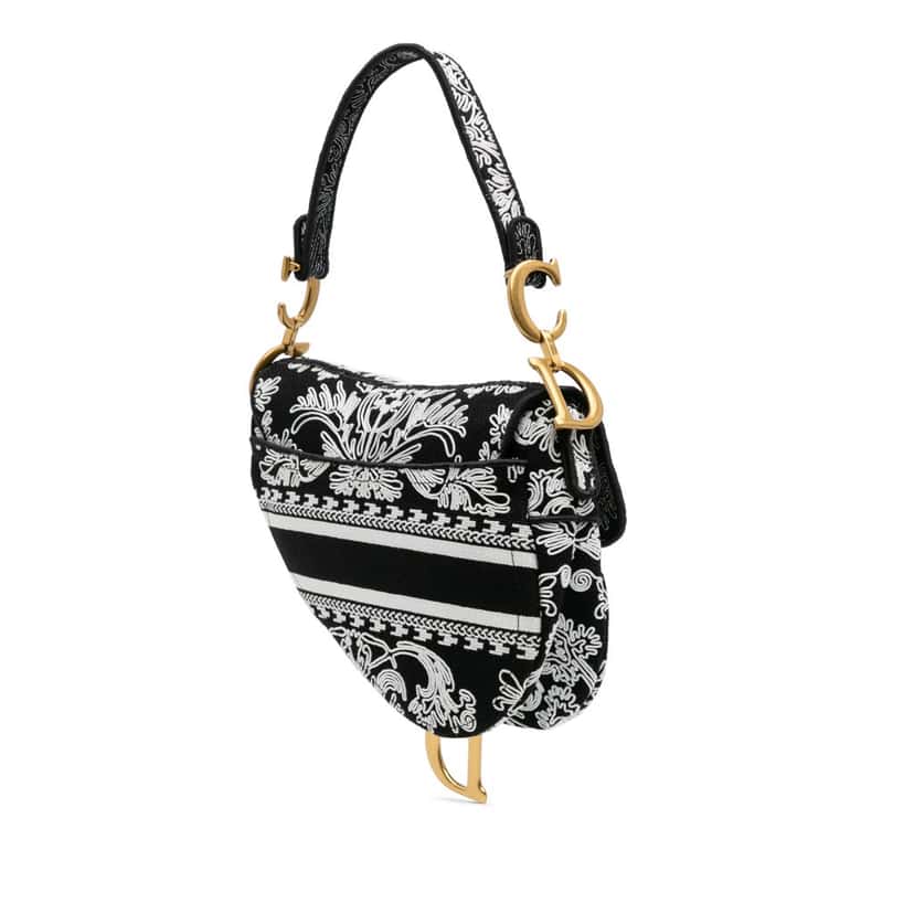 Dior Canvas Embroidered Ornamental Cornely Saddle Bag Black Canvas Good condition - Back View