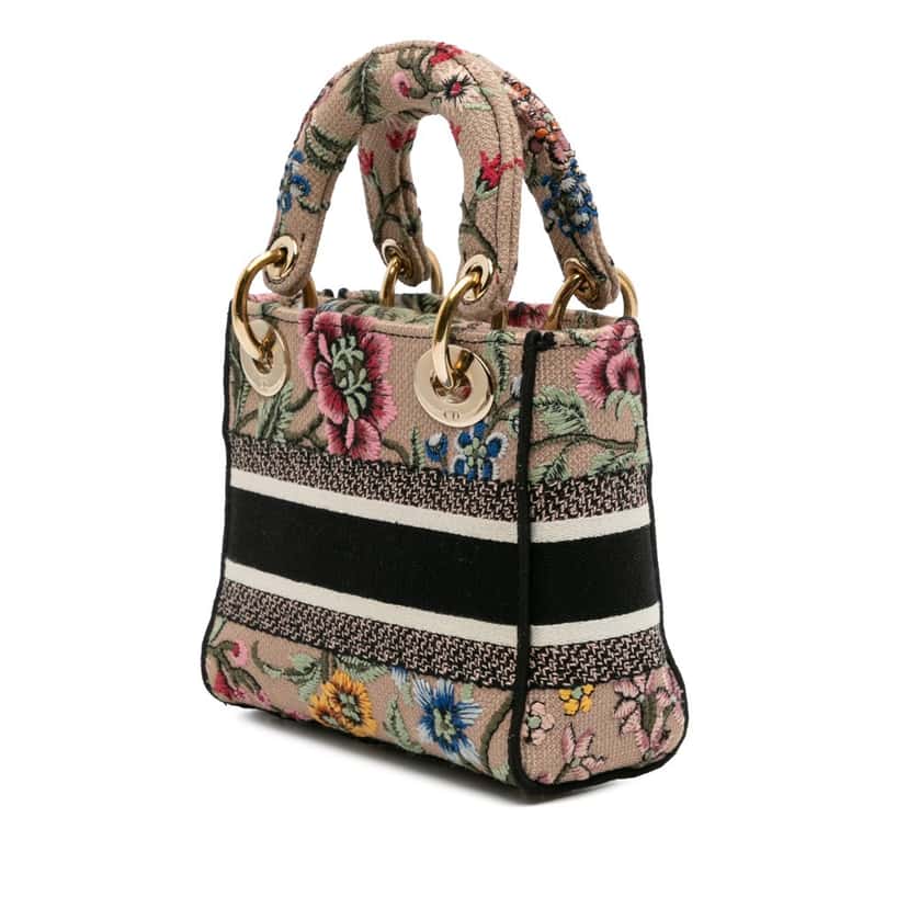 Dior Mini Embroidered Canvas Mille Fleurs Lady D Lite Brown Canvas Good condition - Back View