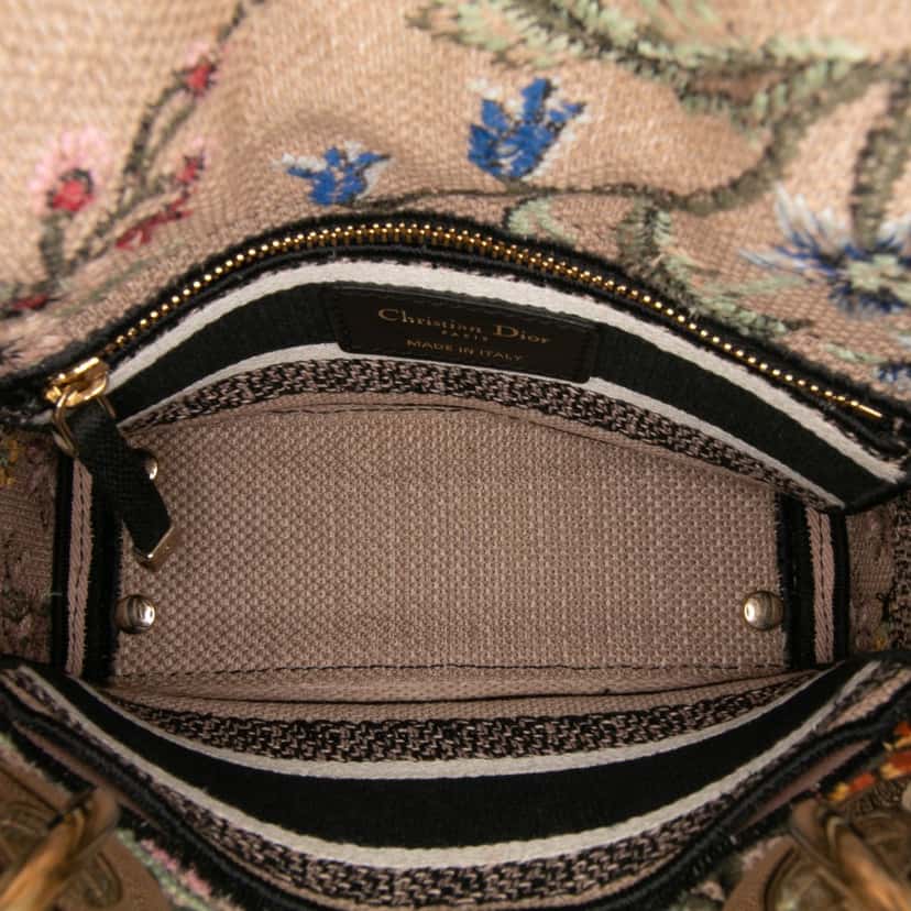 Dior Mini Embroidered Canvas Mille Fleurs Lady D Lite Brown Canvas Good condition - Model View