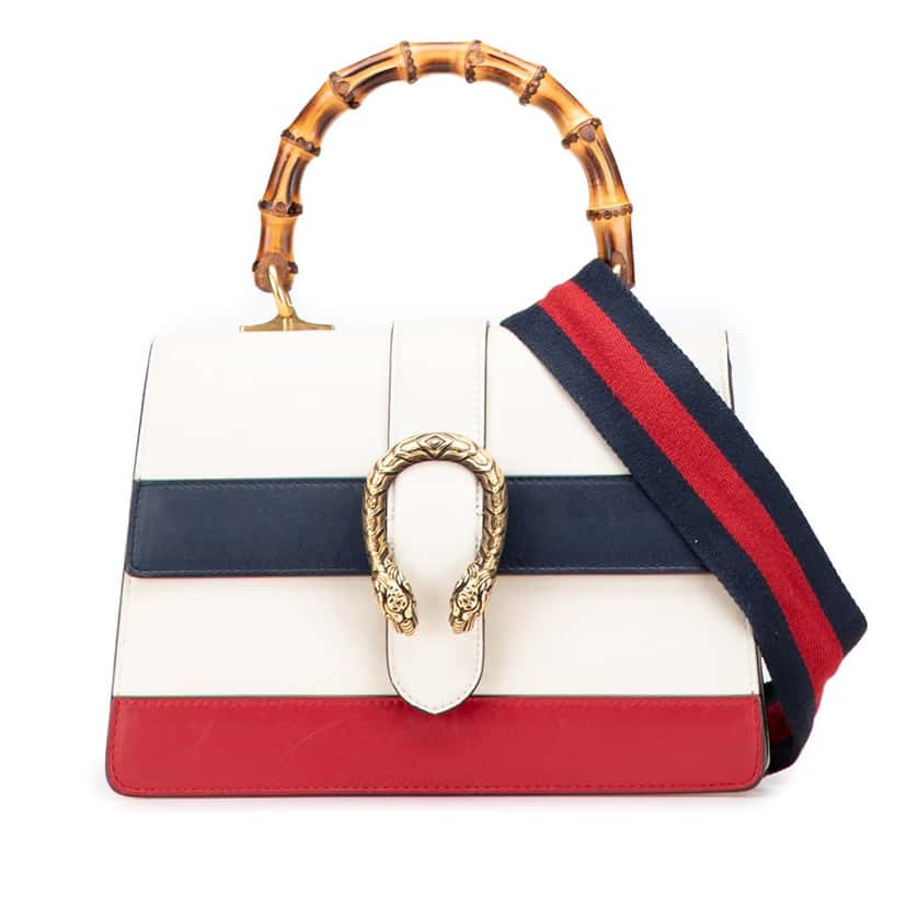 Gucci Medium Leather Bamboo Dionysus Web Satchel White Leather Very good condition - Back View