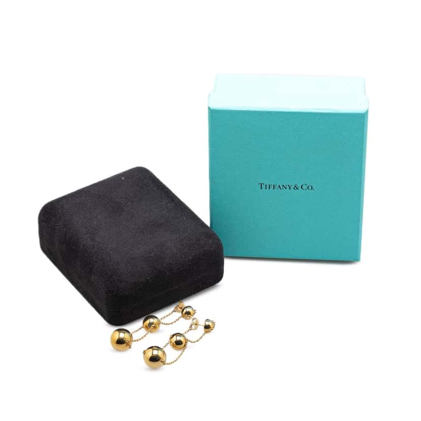 Tiffany & Co 18K Yellow Gold Triple Drop Push Back Earrings Gold Gold Good condition - Box View