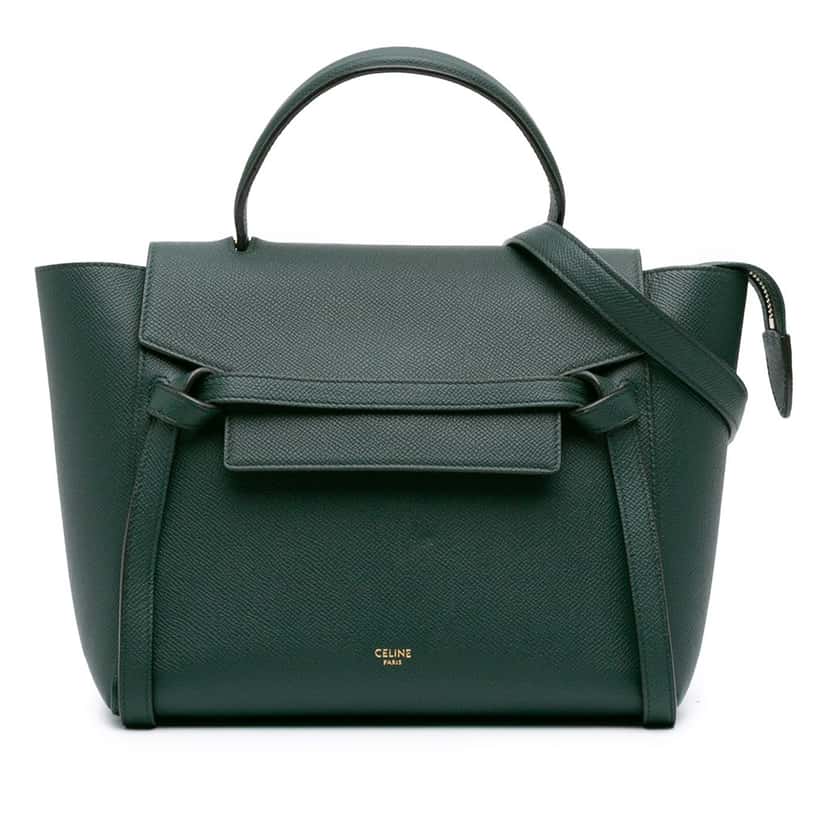 Celine Micro Grained Calfskin Belt Bag Green Leather Good condition - Front View