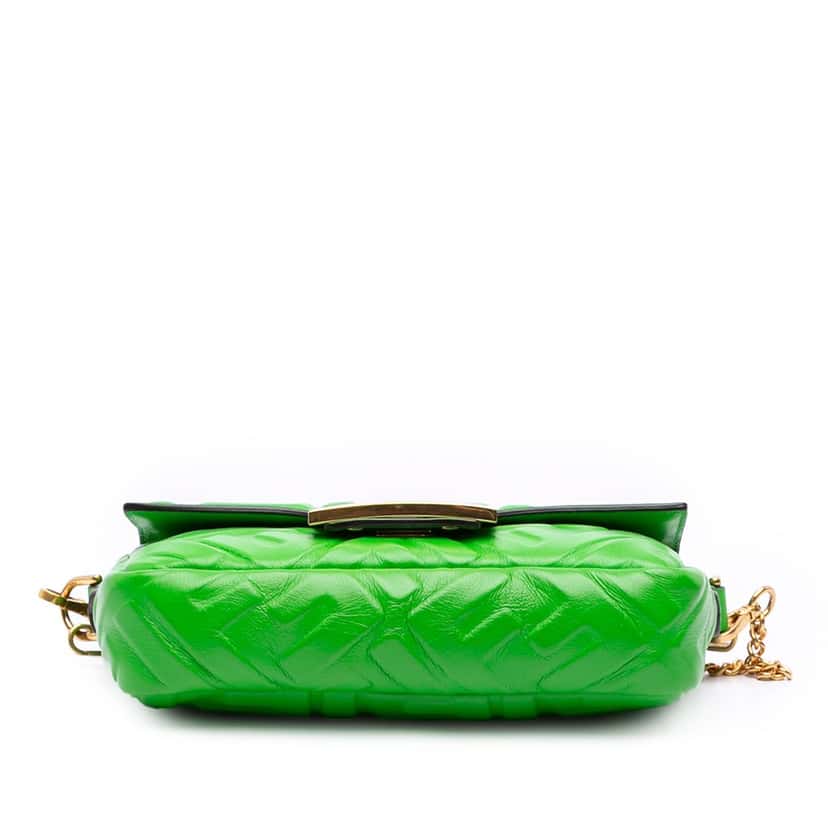 Fendi Mini Zucca Embossed Leather Baguette Satchel Green Leather Good condition - Inside View