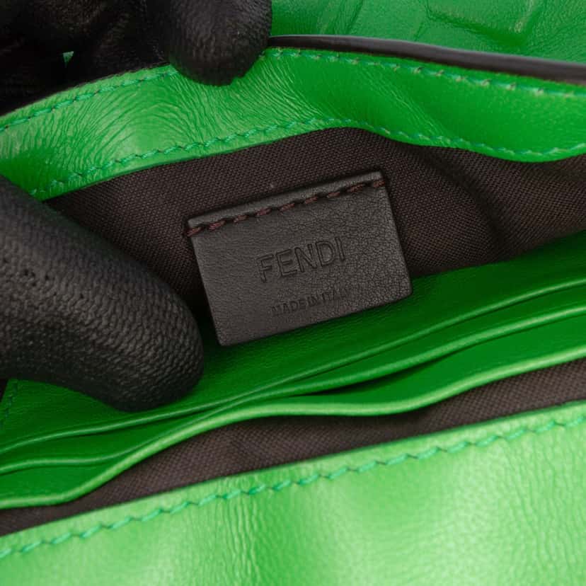 Fendi Mini Zucca Embossed Leather Baguette Satchel Green Leather Good condition - Box View