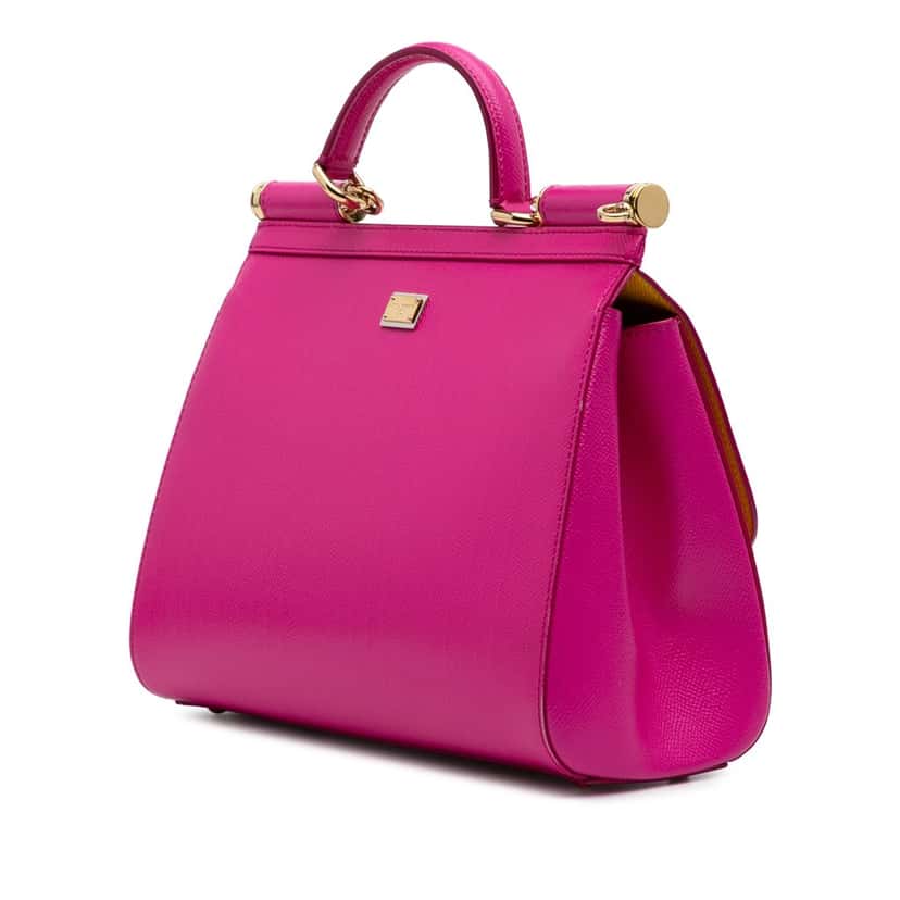 Dolce & Gabbana Medium Calfskin Dauphine Amore Soup Can Print Miss Sicily Satchel Pink Leather Good condition - Back View