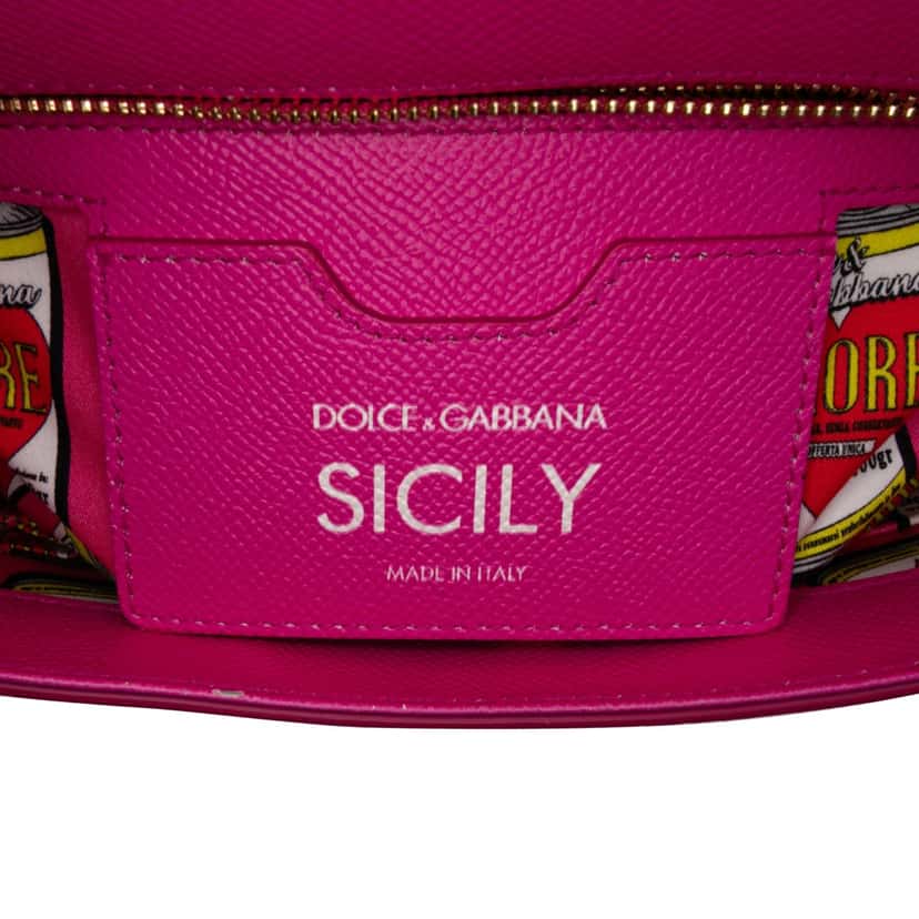 Dolce & Gabbana Medium Calfskin Dauphine Amore Soup Can Print Miss Sicily Satchel Pink Leather Good condition - Box View