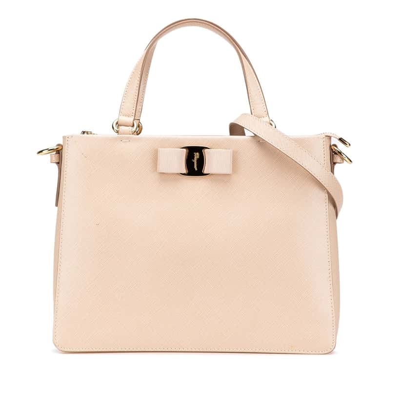 Salvatore Ferragamo Printed Calfskin Tracy Vara Satchel Brown Leather Good condition - Front View