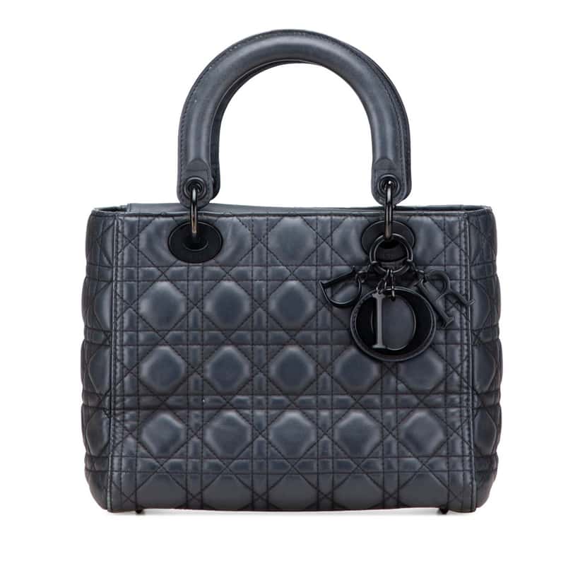 Dior Medium Ultra Matte Calfskin Cannage Lady Dior Blue Leather Good condition - Front View