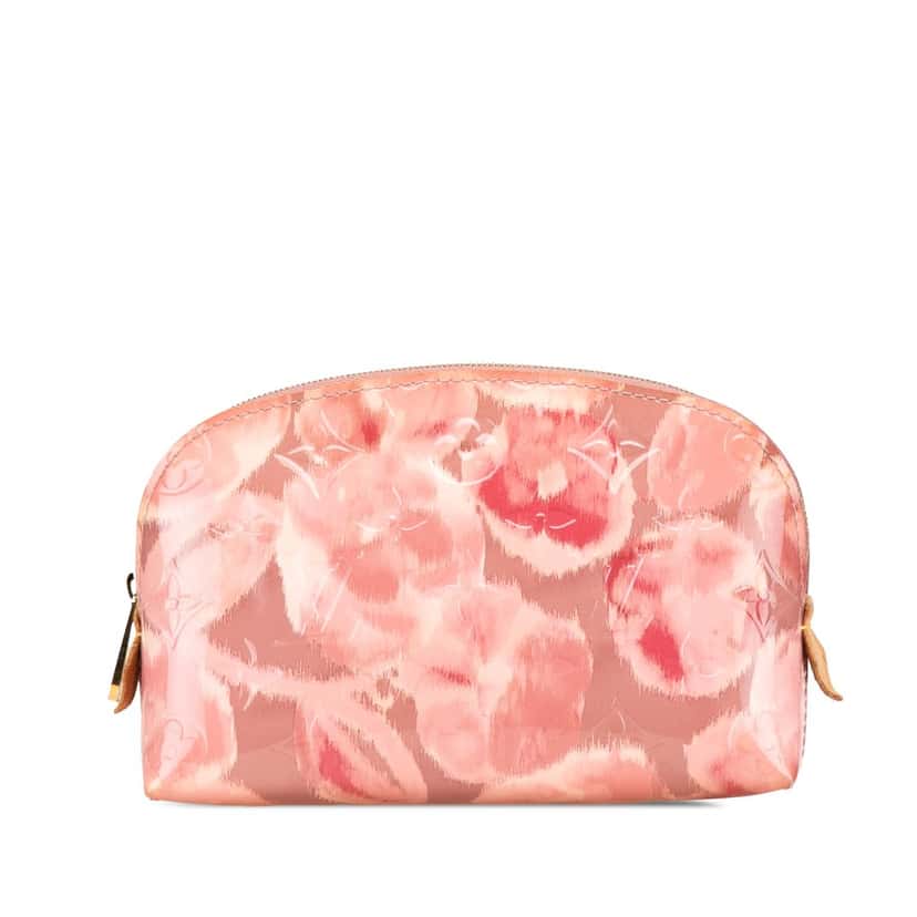 Louis Vuitton Monogram Vernis Ikat Cosmetic Pouch Pink Leather Good condition - Front View