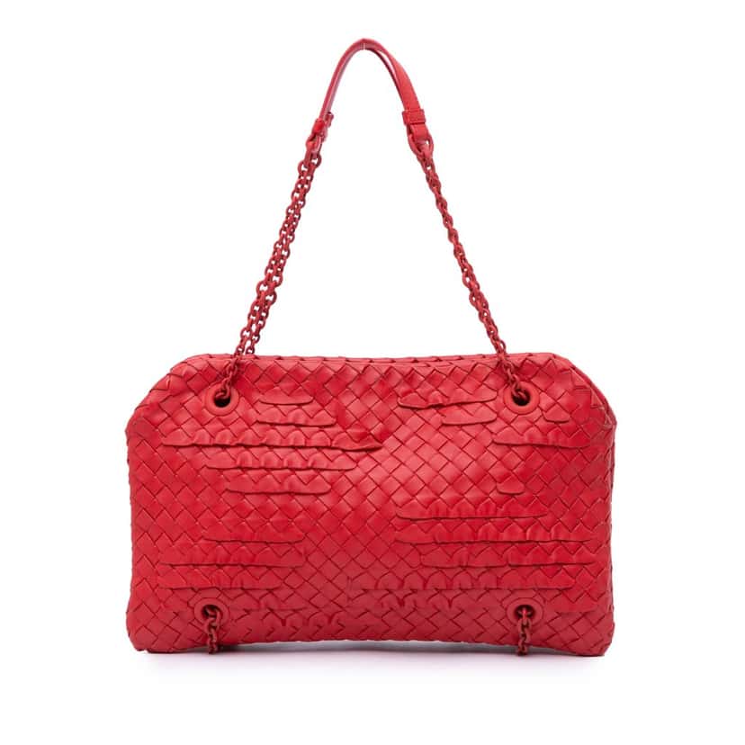 Bottega Veneta Nappa Intrecciato Duo Shoulder Bag Red Leather Good condition - Front View