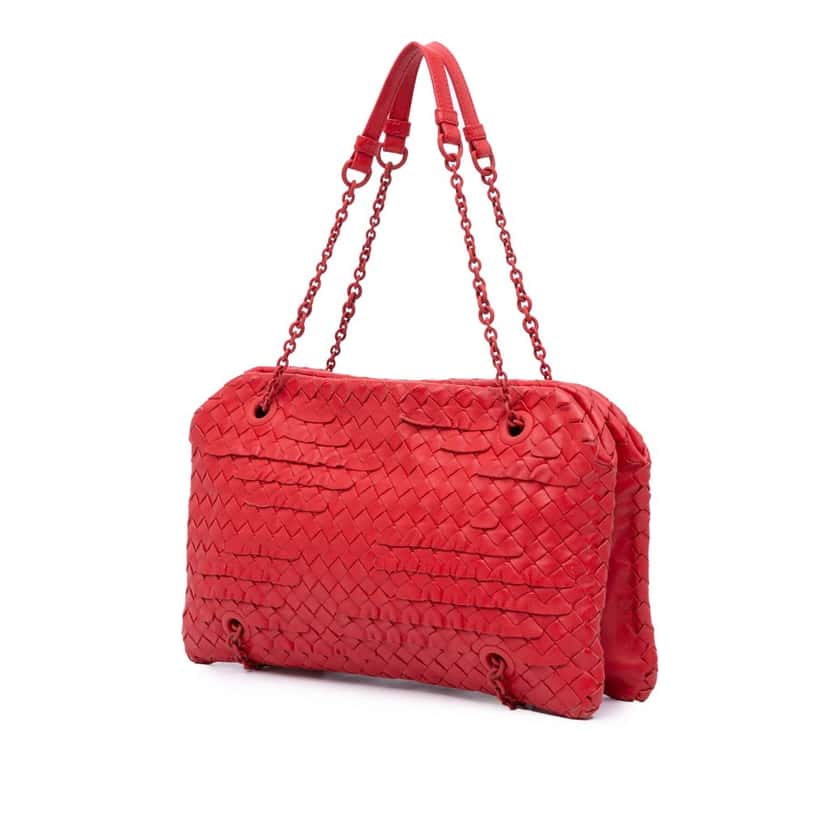 Bottega Veneta Nappa Intrecciato Duo Shoulder Bag Red Leather Good condition - Back View