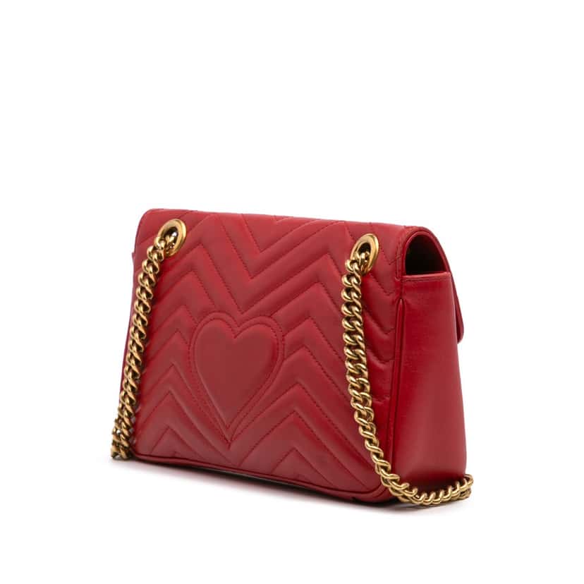 Gucci Small GG Marmont Matelasse Leather Flap Crossbody Red Leather Good condition - Back View