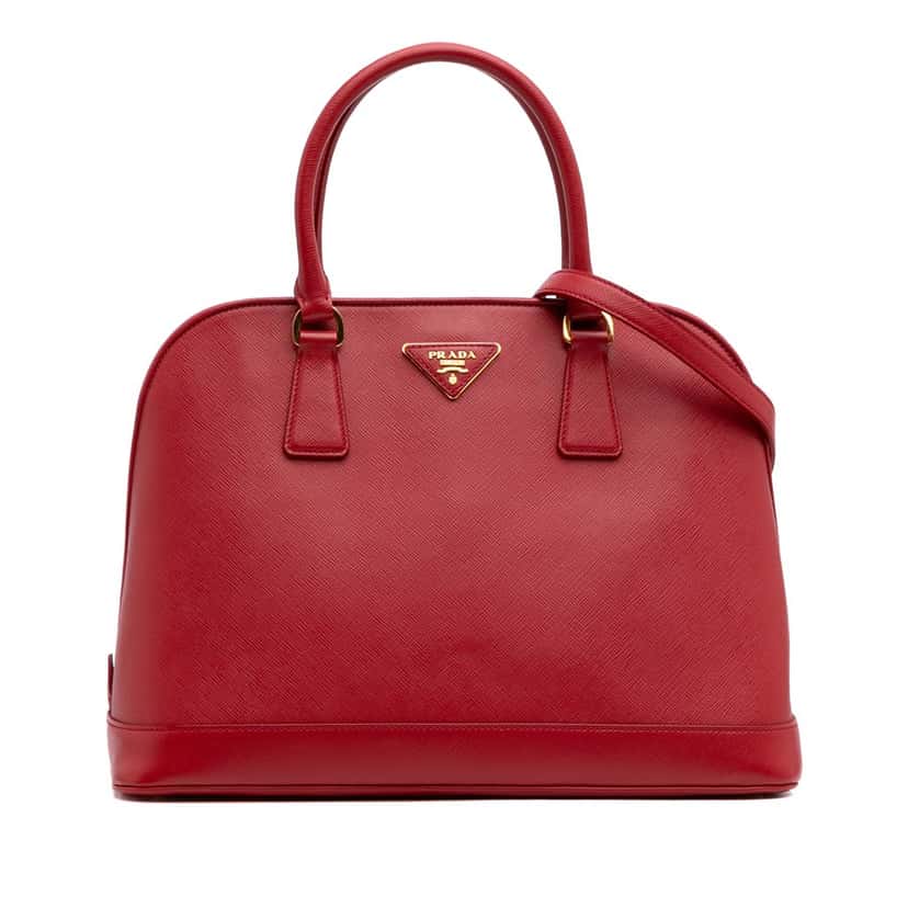 Prada Medium Saffiano Lux Open Promenade Satchel Red Leather Good condition - Front View