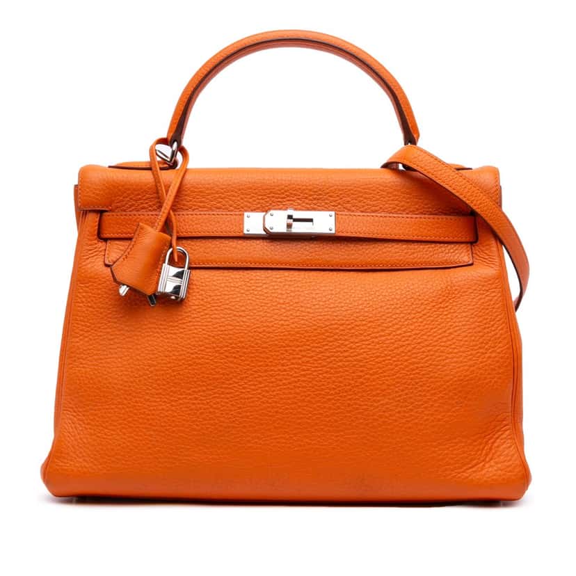 Hermès Clemence Kelly Retourne 32 Orange Leather Good condition - Front View