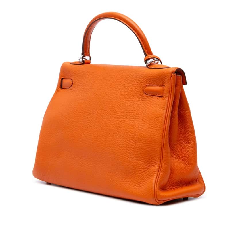 Hermès Clemence Kelly Retourne 32 Orange Leather Good condition - Back View