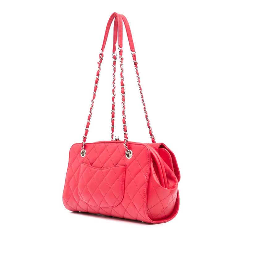 Chanel CC Quilted Lambskin Kisslock Frame Flap Tote Pink Leather Good condition - Back View